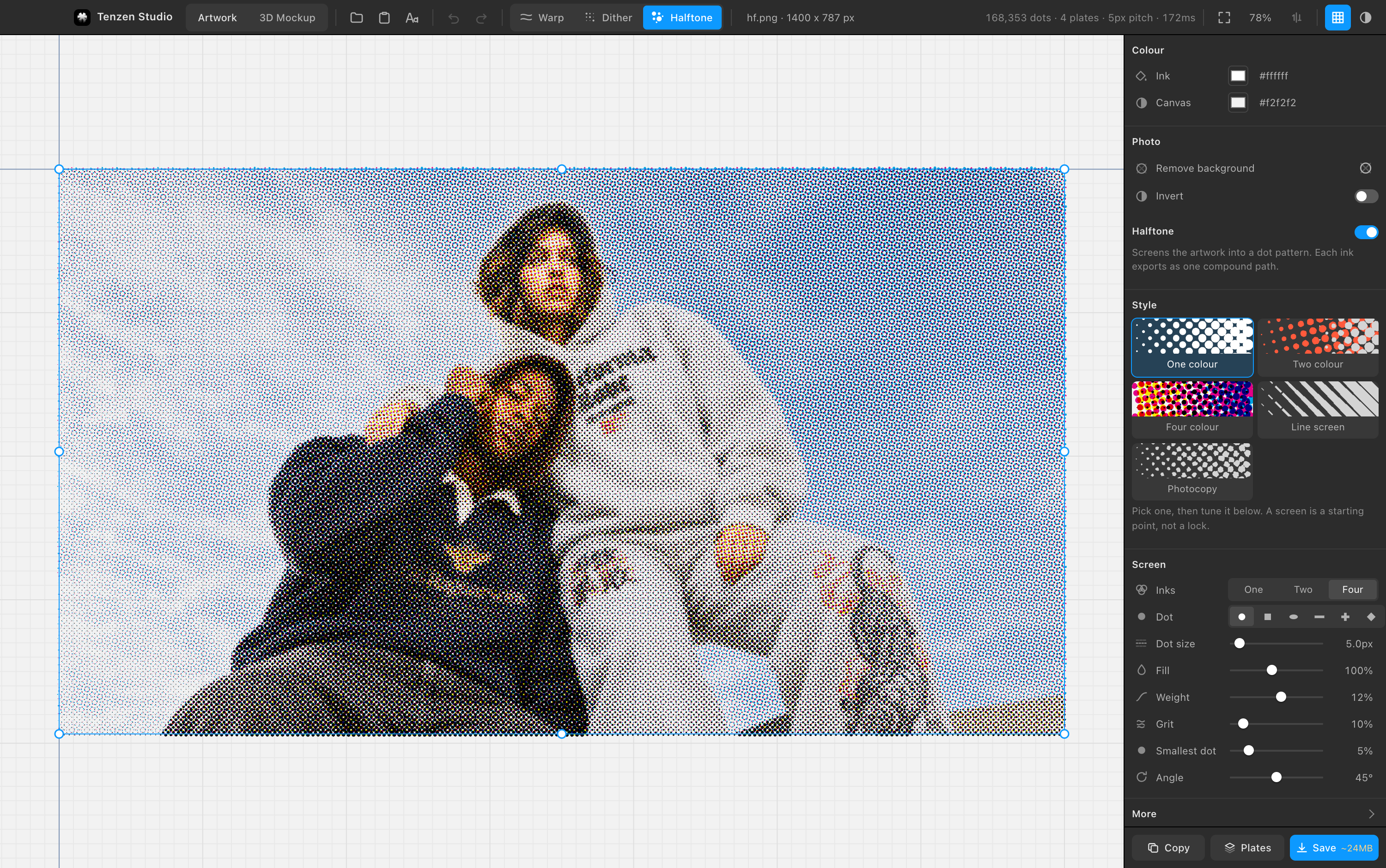 Tenzen Studio with a photo screened into a four colour halftone